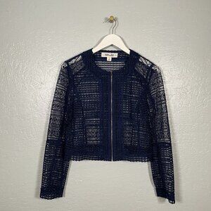Diane Von Furstenberg Women 6 Navy Blue Arlette Lace Cropped Jacket Front Zip